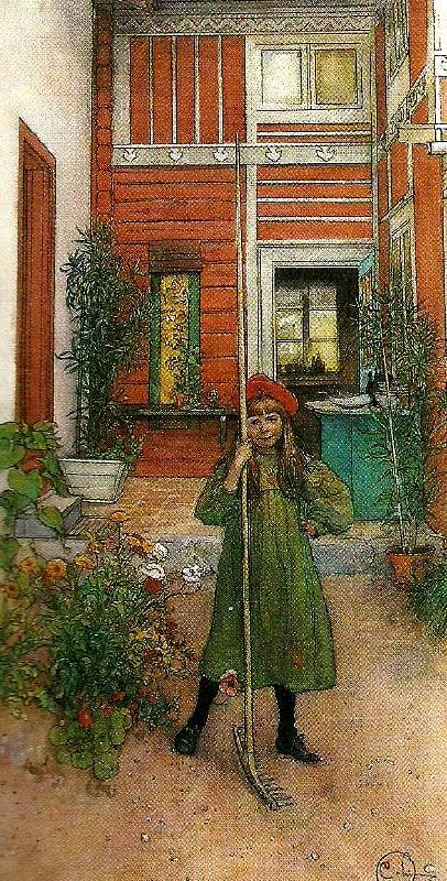 Carl Larsson brita med krattan- krattning oil painting image